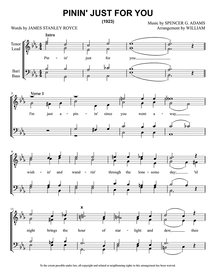 Pinin' Just For You sheet music